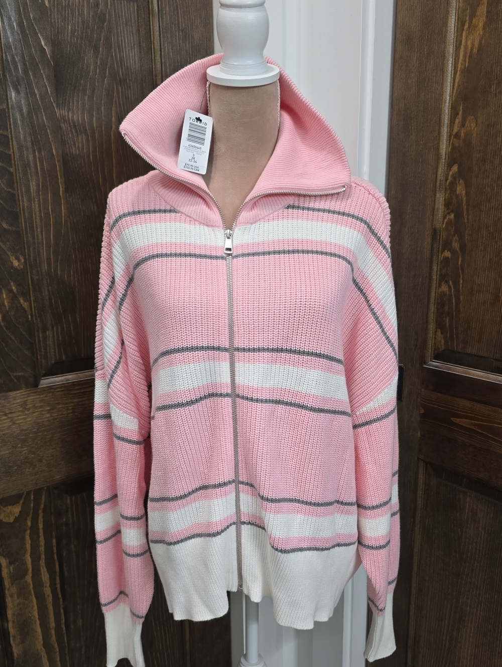 Torrid Light Pink Striped Zip-Up Sweater Cardigan